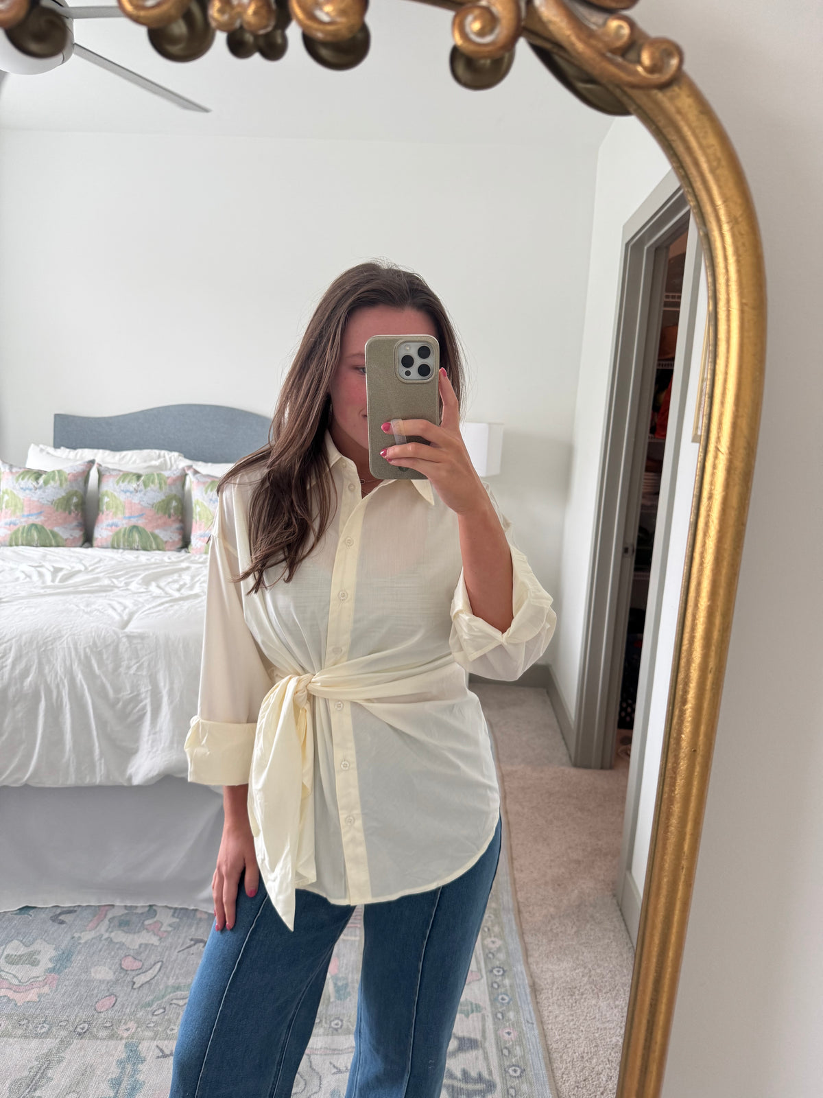 Side Tie Blouse in Cream