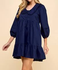 Navy Ruffle Collar Dress