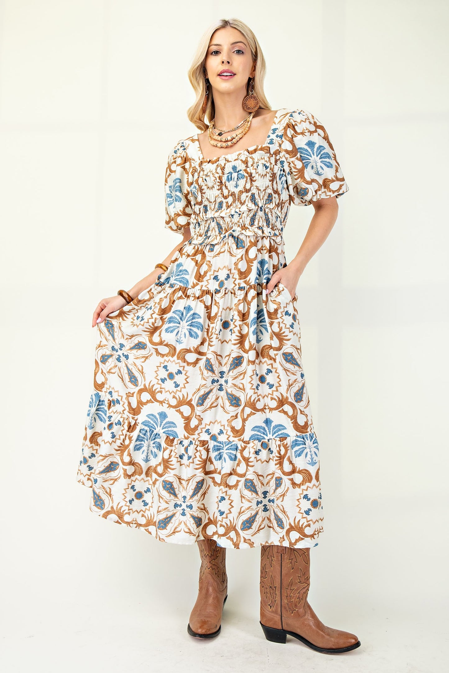 Olivia Square Neck Puff Sleeve Dress