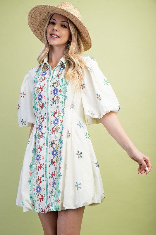 Embroidered Bubble Hem Dress