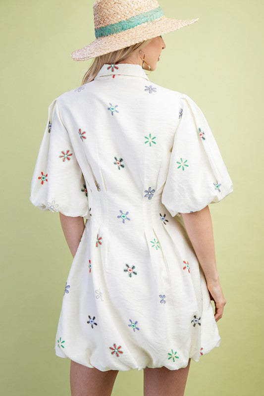 Embroidered Bubble Hem Dress