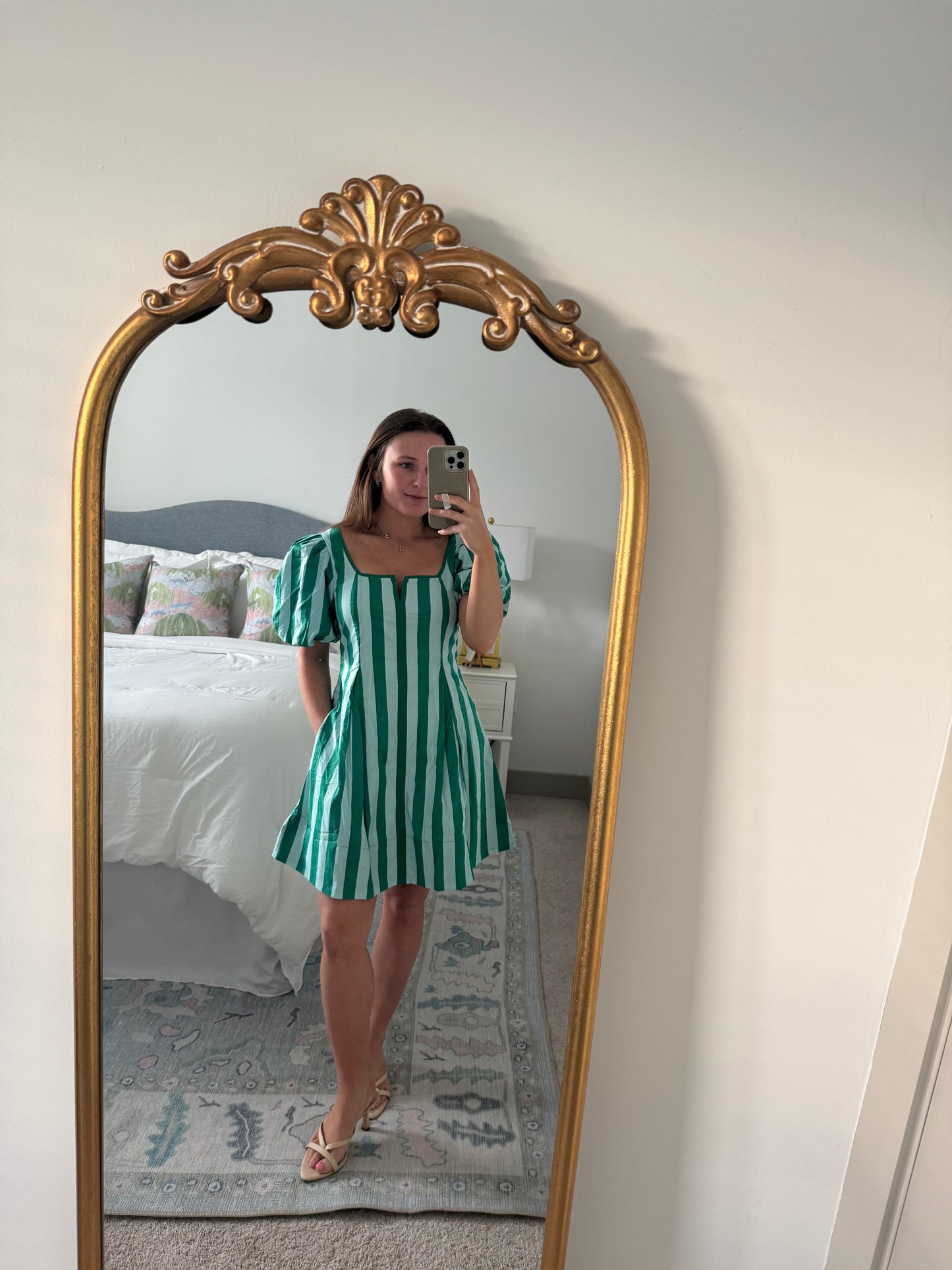 Green & Mint Stripe Cotton Mini Dress