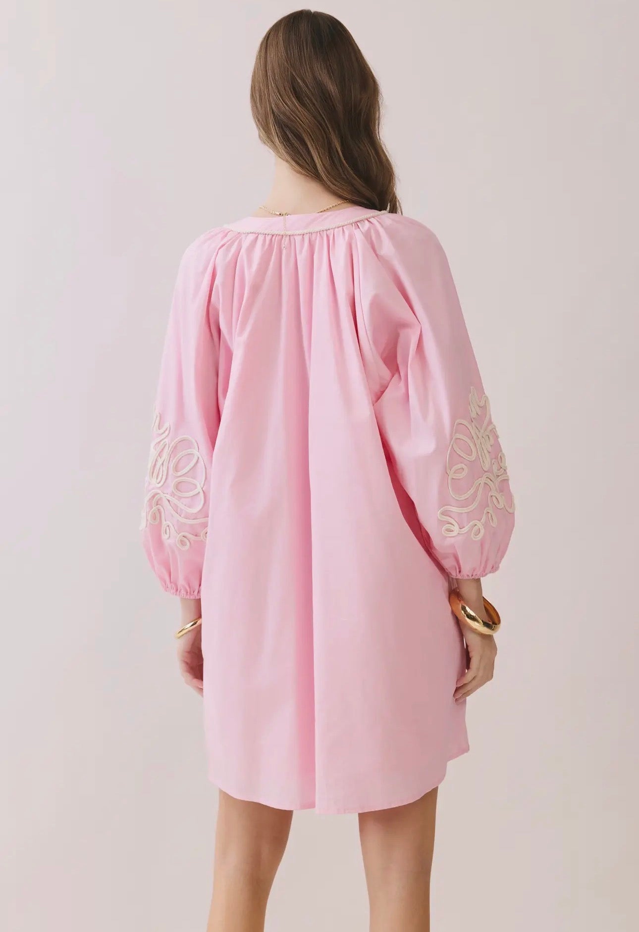 Embroidered Sleeve Baby Doll Button Down Mini