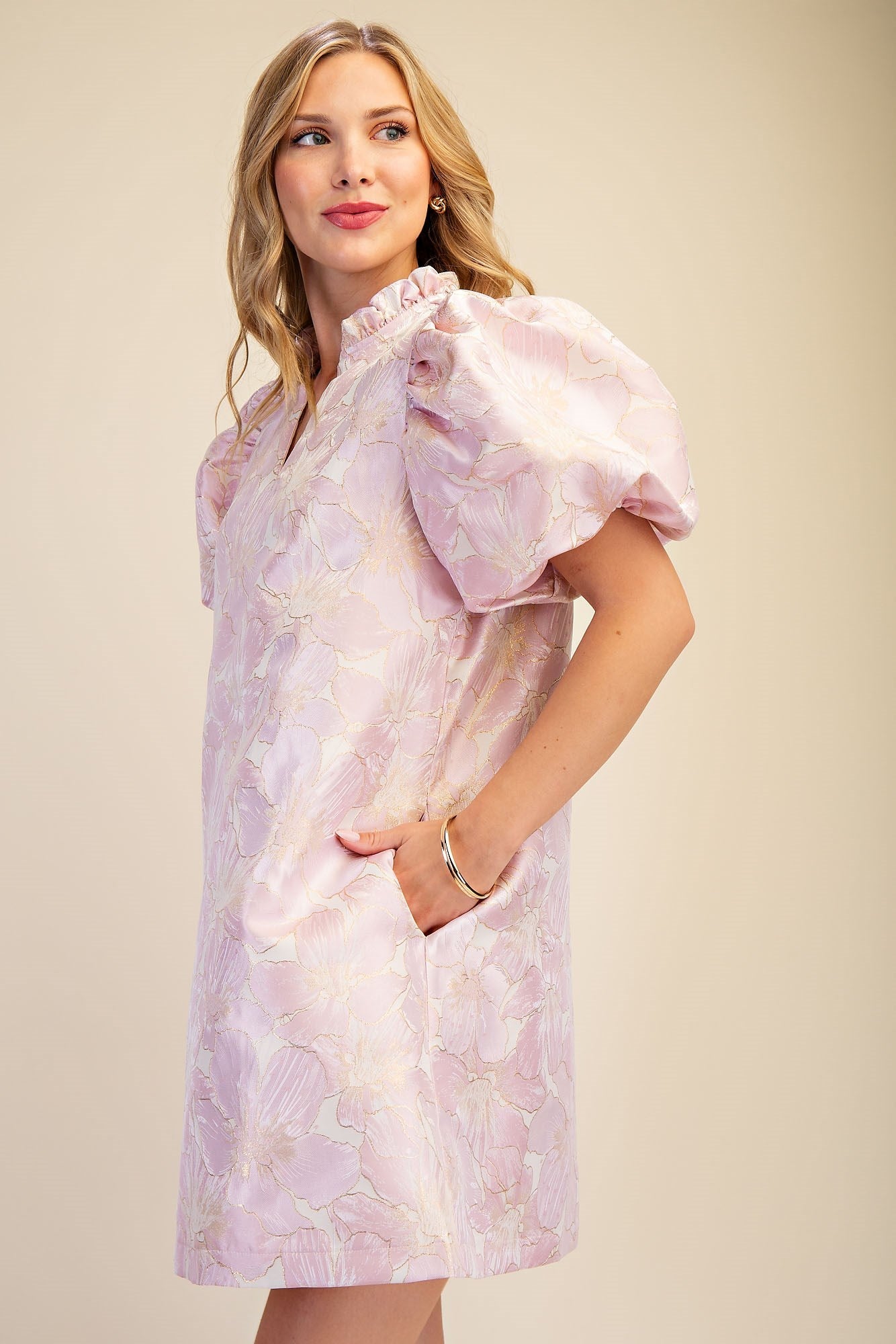Pastel Poise Babydoll Jacquard Dress