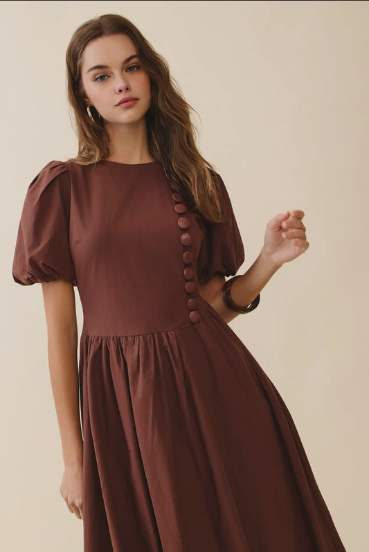 Brown Button Midi