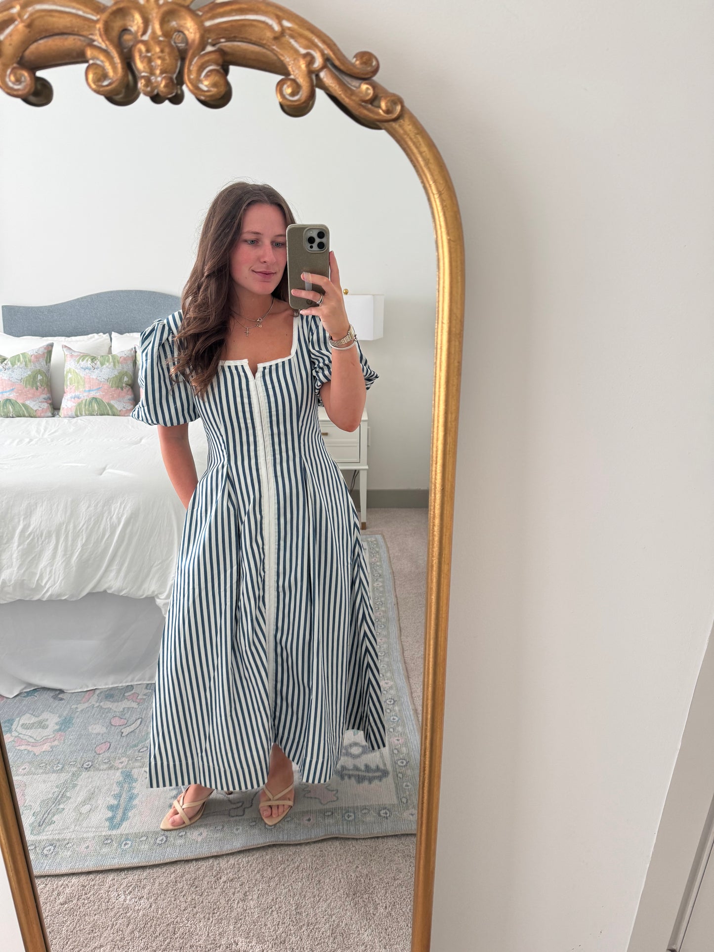 Stripe Puff Sleeve MIDI Denim