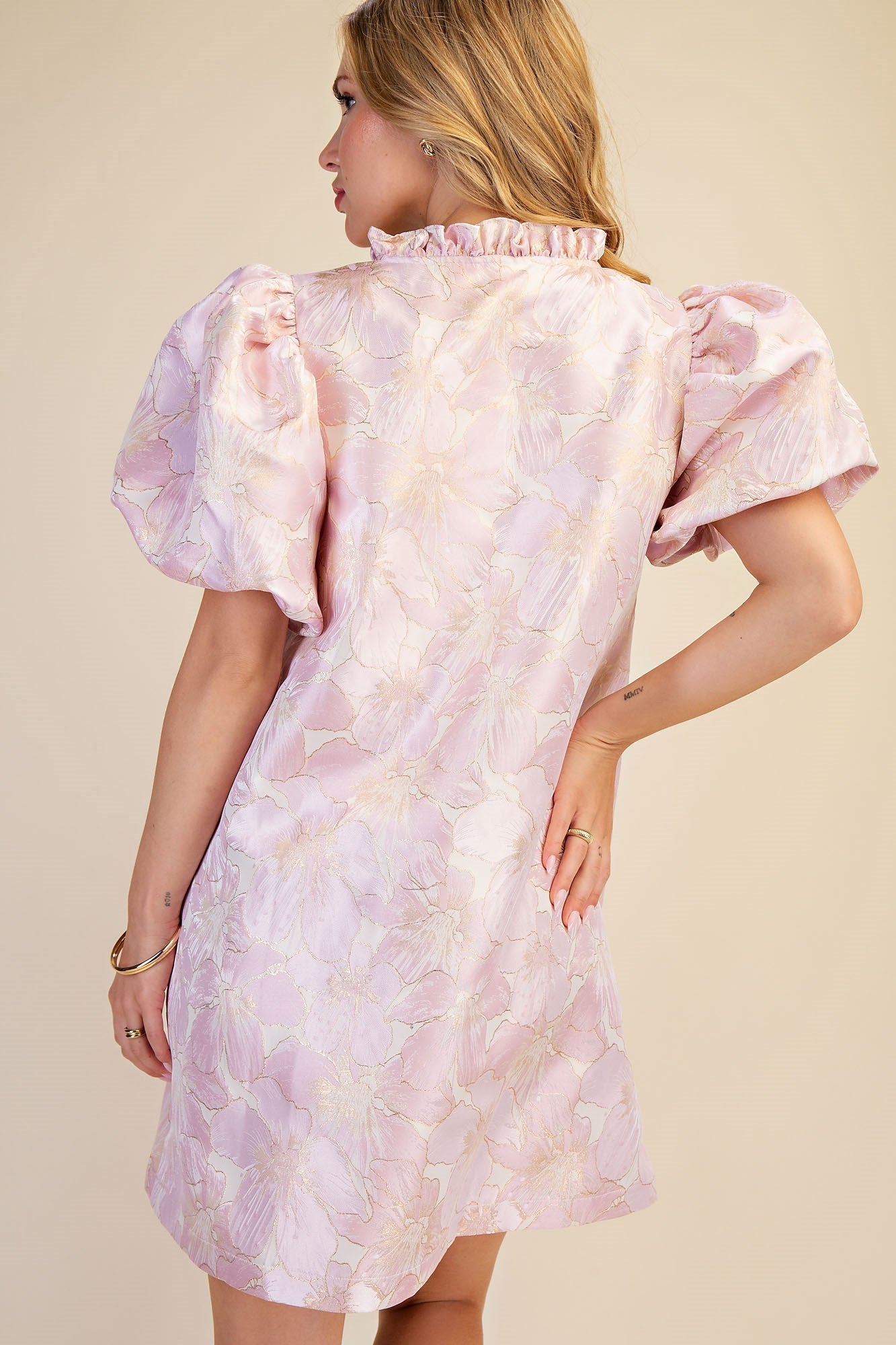 Pastel Poise Babydoll Jacquard Dress