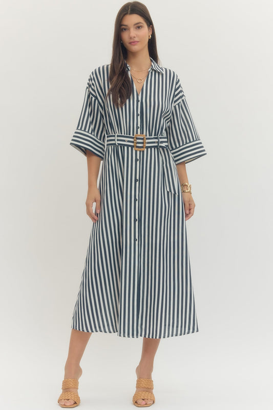 Annie Stripe Dress in Navy